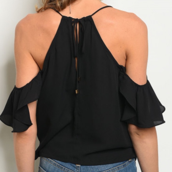 Cold shoulder ruffle top w/ v plunge - Picture 2 of 2